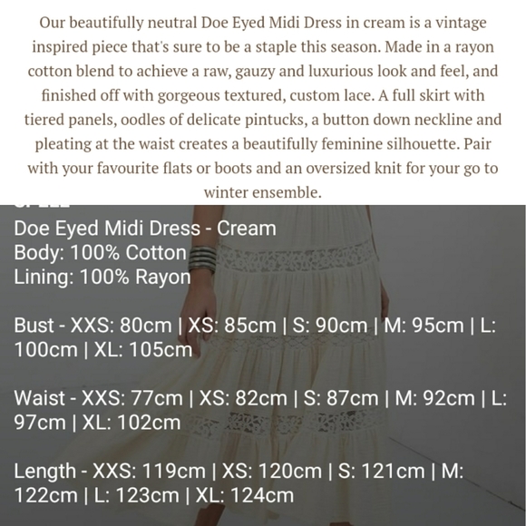 Doe Eyed Midi Dress Cream Gown S Spell Designs NWT - Picture 12 of 16